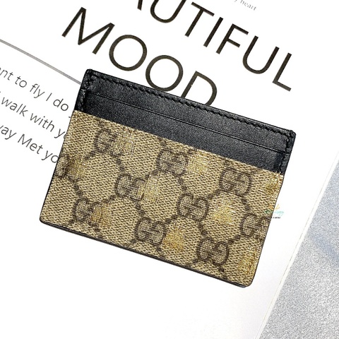 GUCCI 古馳 233166 蜜蜂 PVC x 黑皮革 扁式卡夾 名片夾 卡夾 卡包
