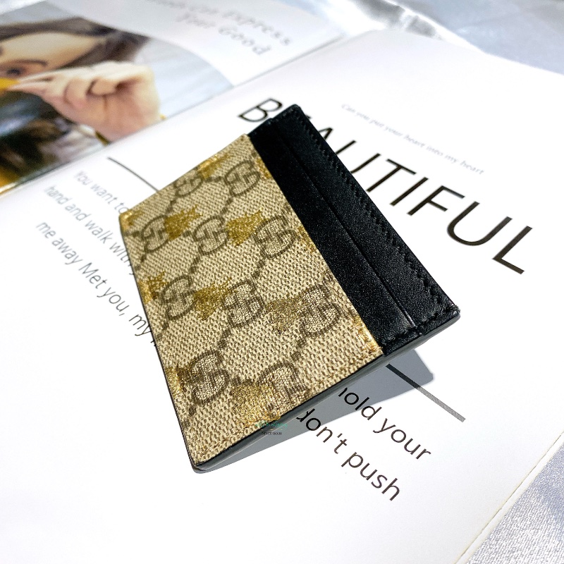 GUCCI 古馳 233166 蜜蜂 PVC x 黑皮革 扁式卡夾 名片夾 卡夾 卡包-1