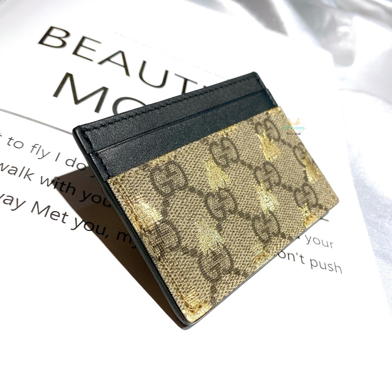 GUCCI 古馳 233166 蜜蜂 PVC x 黑皮革 扁式卡夾 名片夾 卡夾 卡包-3