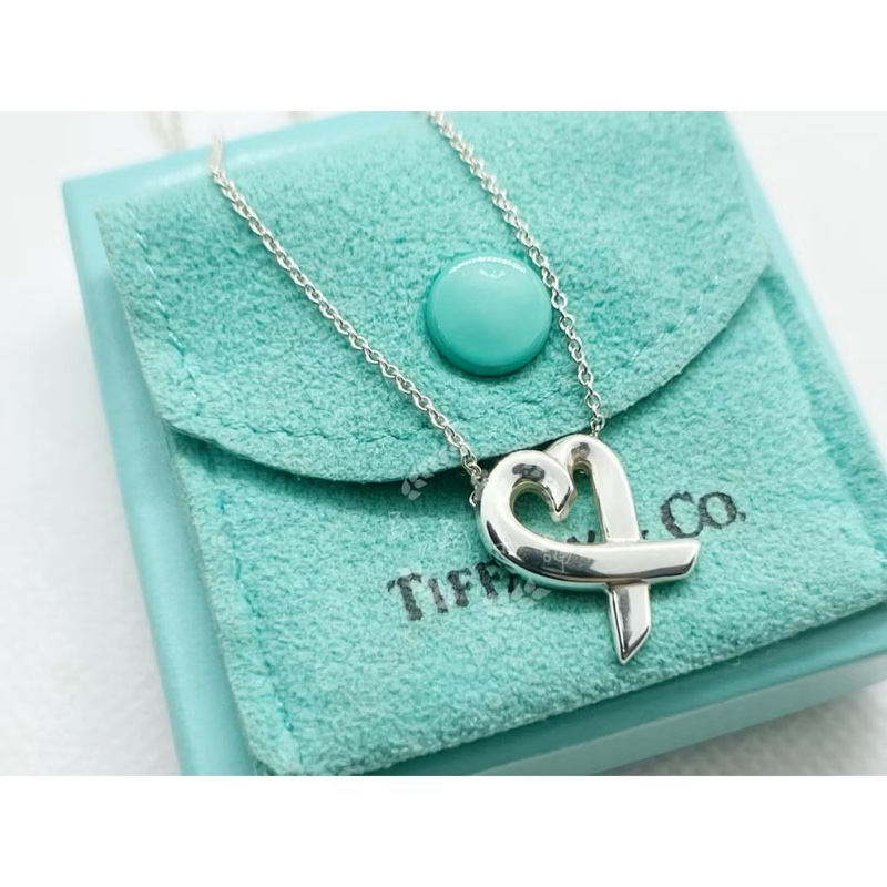 ~~趴趴小舖~~極新正品Tiffany &Co  Loving Heart愛心項鍊配件齊全2602091668-0