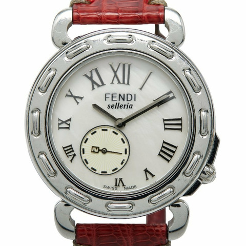 Fendi Selleria 小秒針白色珍珠錶盤腕錶 019-8100M-608 瑞士石英不鏽鋼皮革女錶