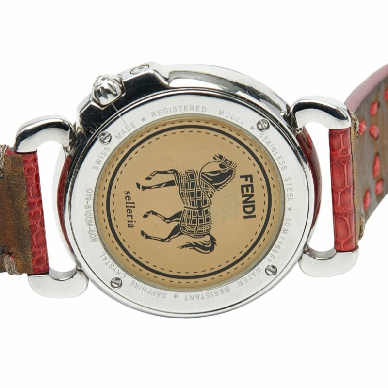 Fendi Selleria 小秒針白色珍珠錶盤腕錶 019-8100M-608 瑞士石英不鏽鋼皮革女錶-5