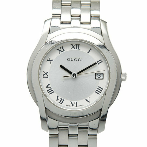 Gucci 男士 5500 公尺瑞士石英腕錶，銀色錶盤，不鏽鋼錶殼