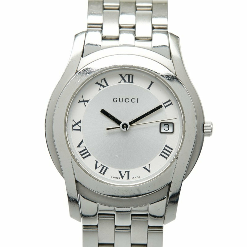 Gucci 男士 5500 公尺瑞士石英腕錶，銀色錶盤，不鏽鋼錶殼-0