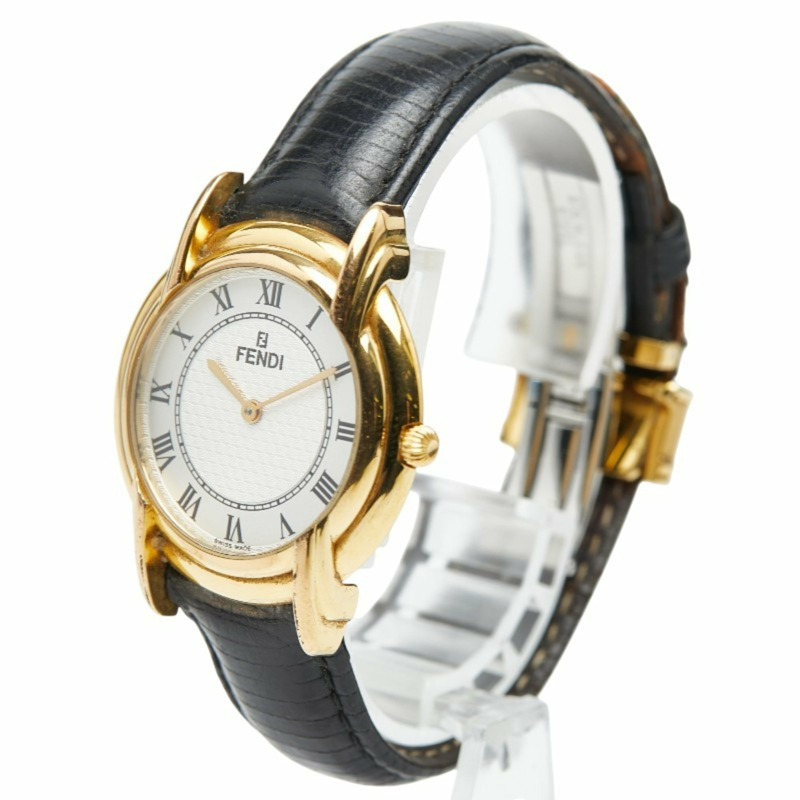 Fendi 350J 瑞士石英腕錶，銀色錶盤，不鏽鋼錶殼，皮革錶帶，女款-1