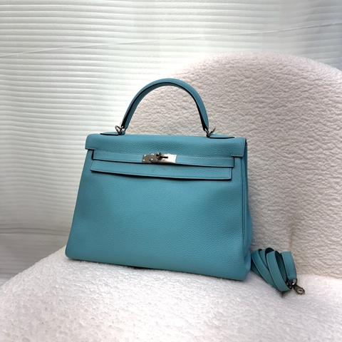 愛馬仕馬卡龍色kelly32 Hermes 3P環礁藍銀釦togo皮凱莉包 32cm