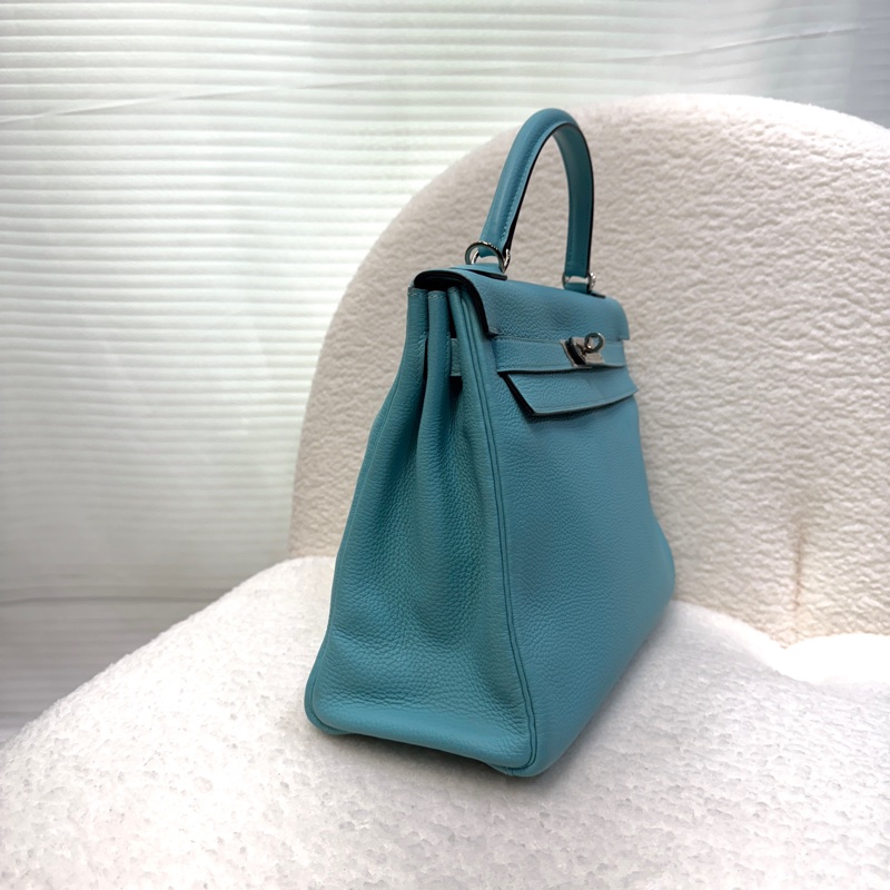 愛馬仕馬卡龍色kelly32 Hermes 3P環礁藍銀釦togo皮凱莉包 32cm-2