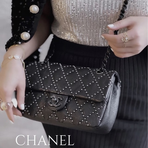 Chanel so black CF🌠達拉斯系列秀款-黑色牛皮CF精緻工藝滿天星⭐️