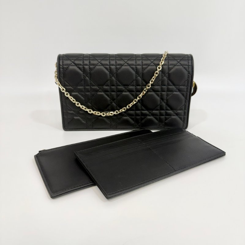 DIOR - 黑色金釦羊皮藤格紋Lady Dior Pouch斜背包-3