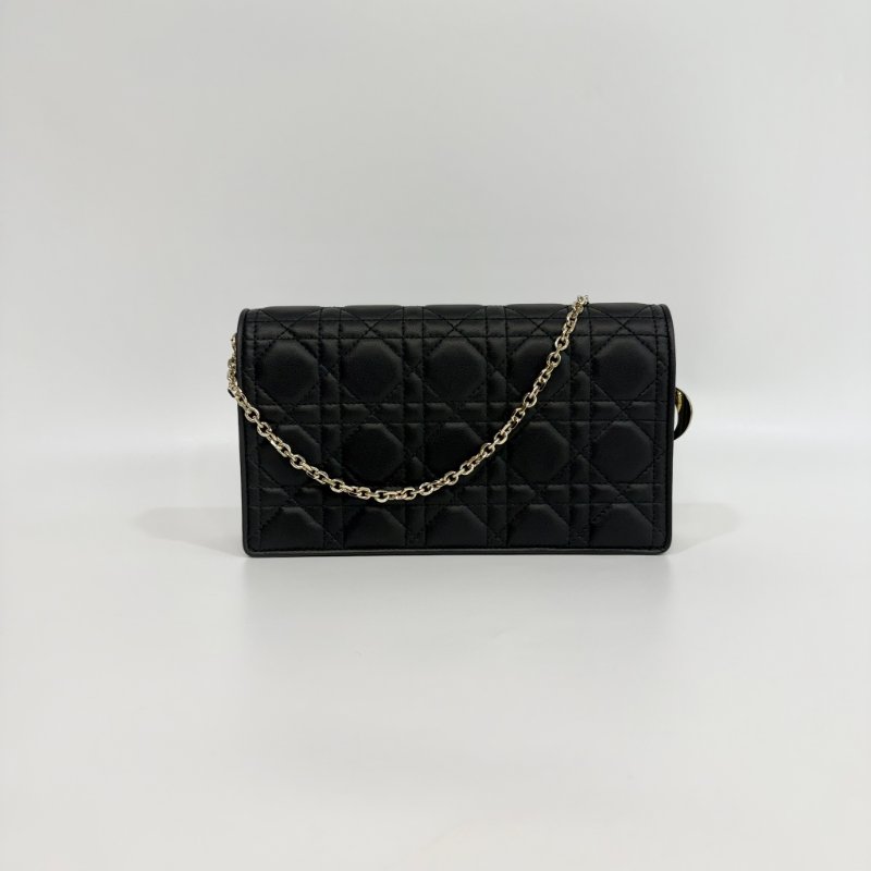 DIOR - 黑色金釦羊皮藤格紋Lady Dior Pouch斜背包-4