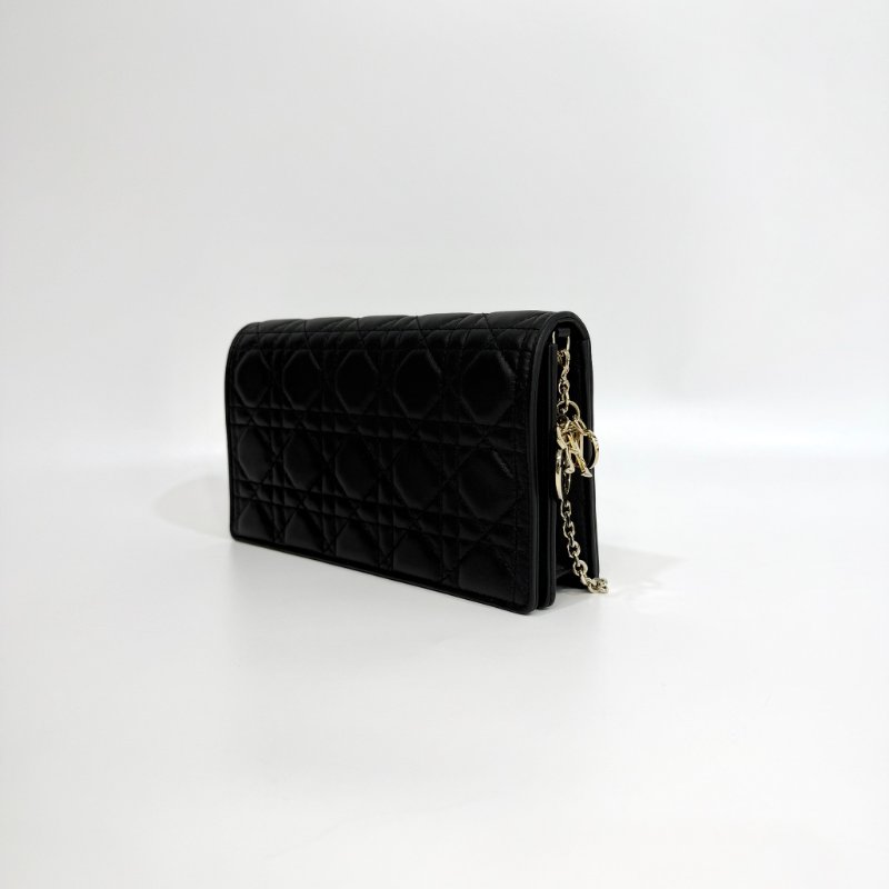 DIOR - 黑色金釦羊皮藤格紋Lady Dior Pouch斜背包-7