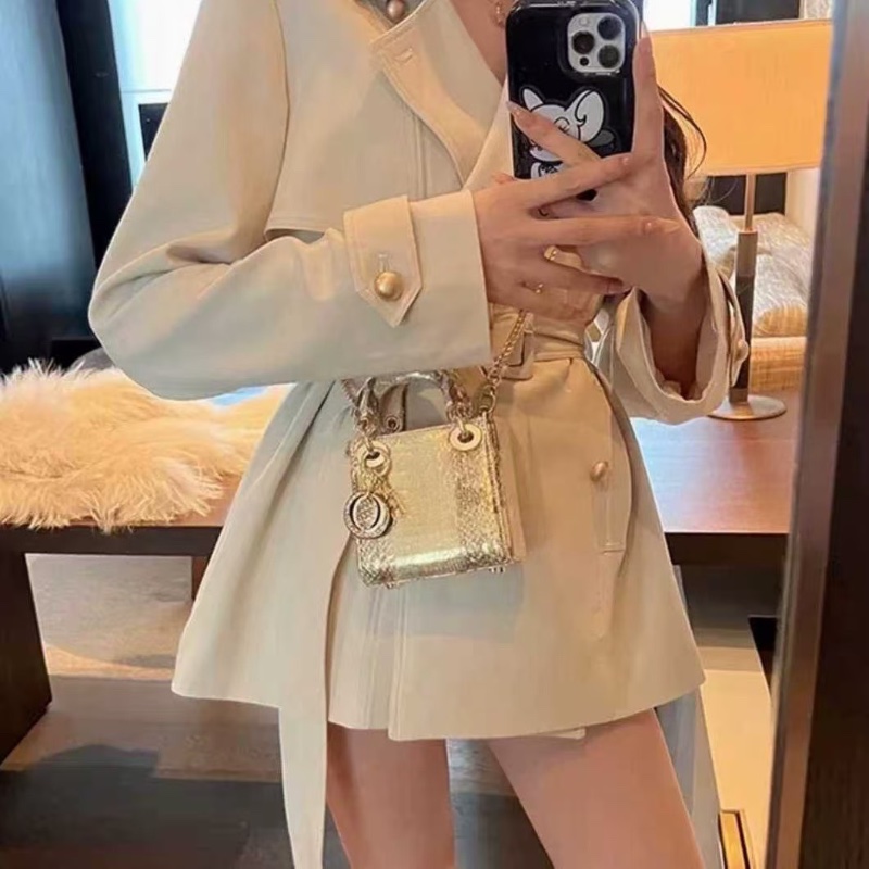 Dior 黛妃三格 蛇皮香檳金色鏡面 手提肩背包17*14*7 98新配件塵袋-0