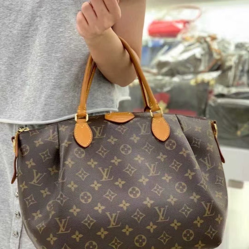 LV Rivoli MM 老花印花帆布拼皮 餃子包 肩背斜背手提包中號36*19*24 98新配件塵袋-0