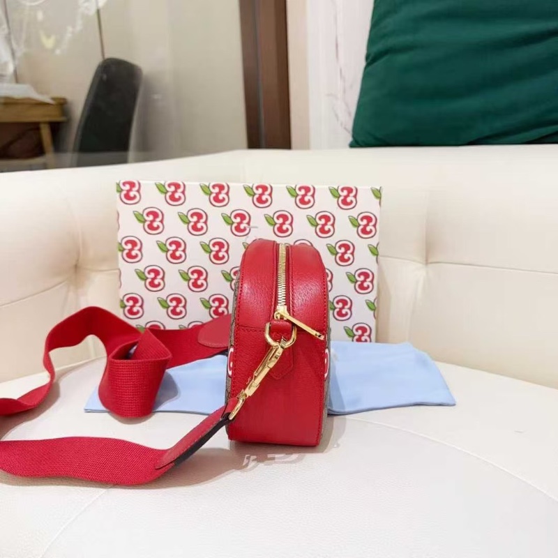 GUCCI老花Logo蘋果圖案帆布拼皮相機包24*7*14  98新配件盒子塵袋-3