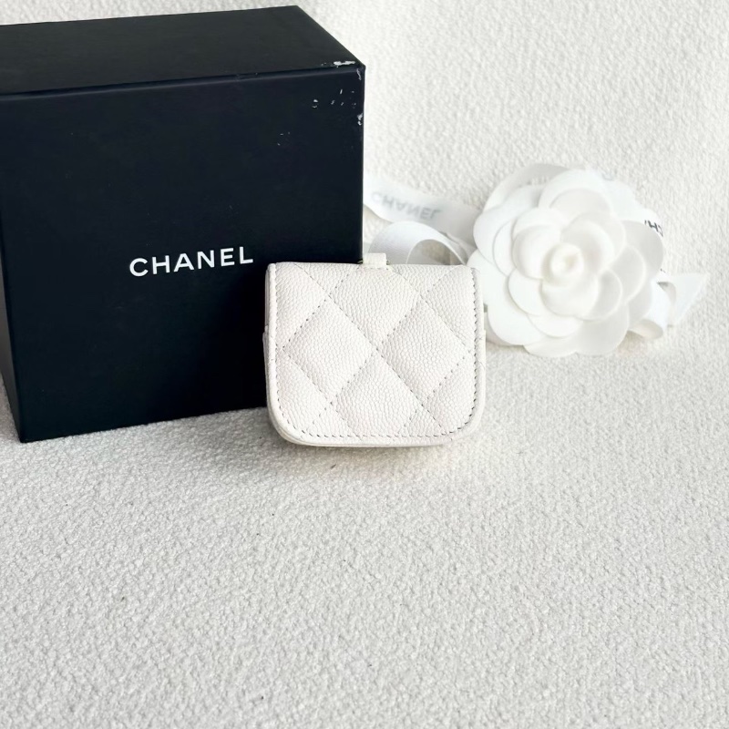 Chanel mini耳機包 白金 荔枝皮7*6*3 全新閒置盒子塵袋保卡鏈條-6