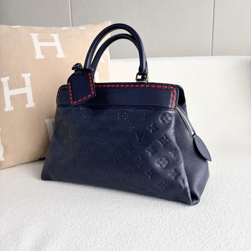 LV VOSGES系列手提斜背包 深藍色牛皮 紅色縫線34*21*14 98新配件肩帶購證塵袋-3