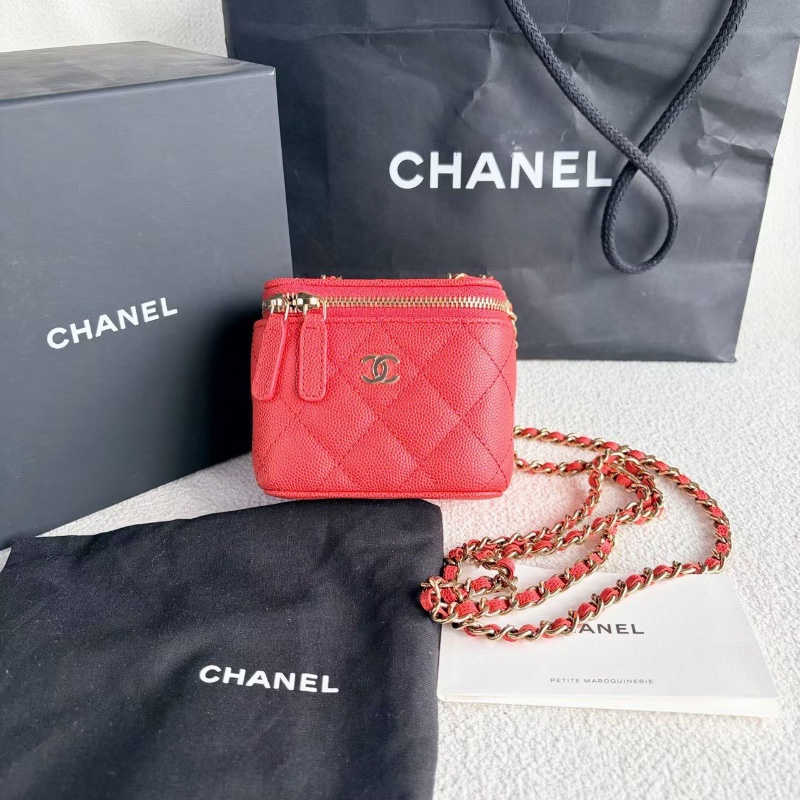 Chanel mini盒子包  紅金荔枝皮10*9*7 99新配件盒子塵袋-1