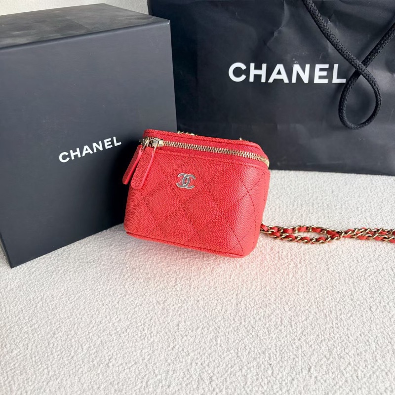 Chanel mini盒子包  紅金荔枝皮10*9*7 99新配件盒子塵袋-3