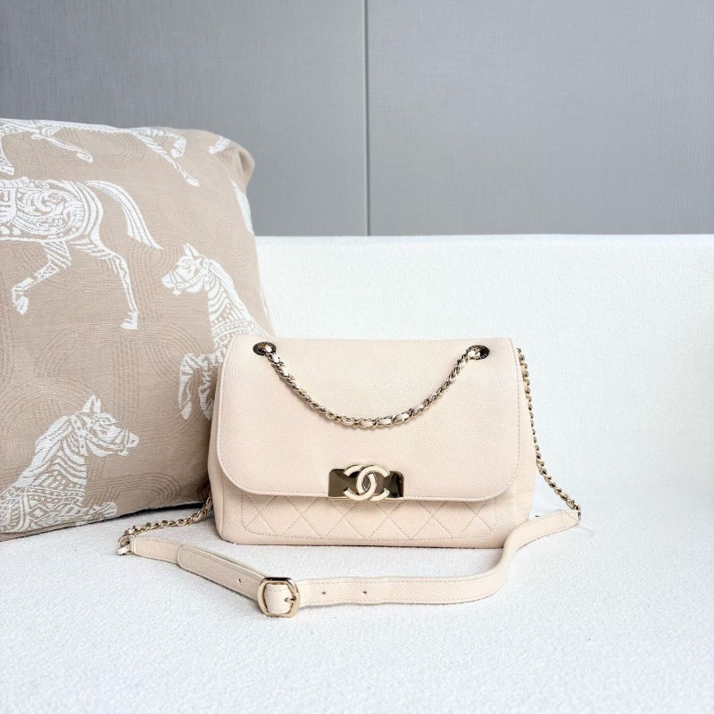 Chanel 雙面郵差鏈條包米白色金扣 荔枝皮23*17*7 99新購證塵袋保卡-1