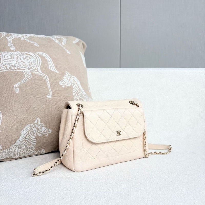 Chanel 雙面郵差鏈條包米白色金扣 荔枝皮23*17*7 99新購證塵袋保卡-3