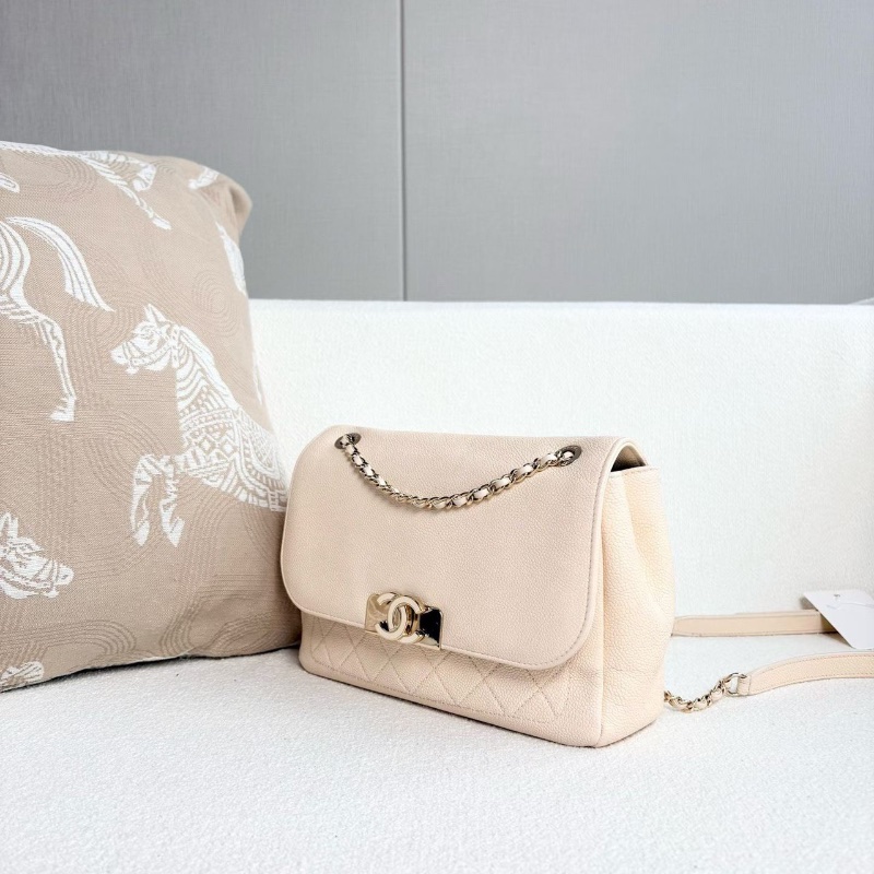 Chanel 雙面郵差鏈條包米白色金扣 荔枝皮23*17*7 99新購證塵袋保卡-5