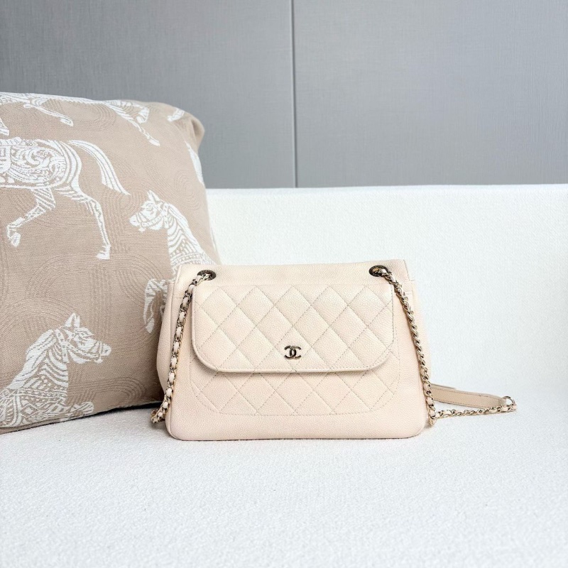 Chanel 雙面郵差鏈條包米白色金扣 荔枝皮23*17*7 99新購證塵袋保卡-6