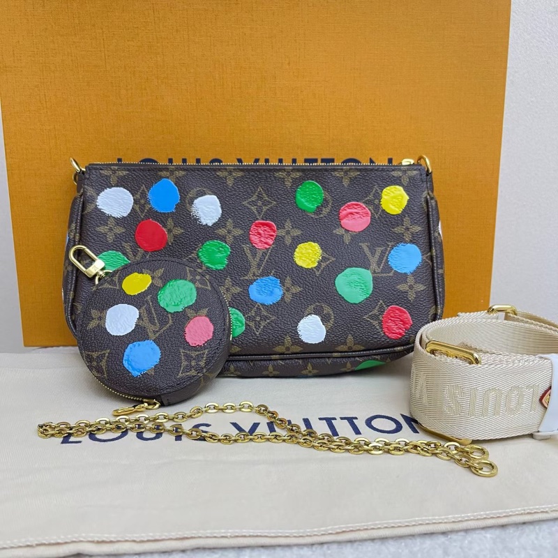 LV 草間彌生聯名款 老花五合一 芯片款24x4x13.5 99新配件塵袋肩帶-1