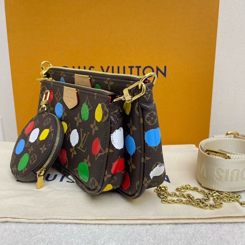 LV 草間彌生聯名款 老花五合一 芯片款24x4x13.5 99新配件塵袋肩帶-3