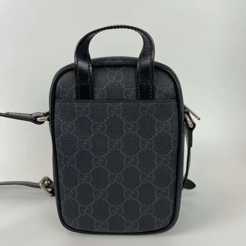 GUCCI 672952 Interlocking G 皮標LOGO老花款兩用斜背包.黑-1