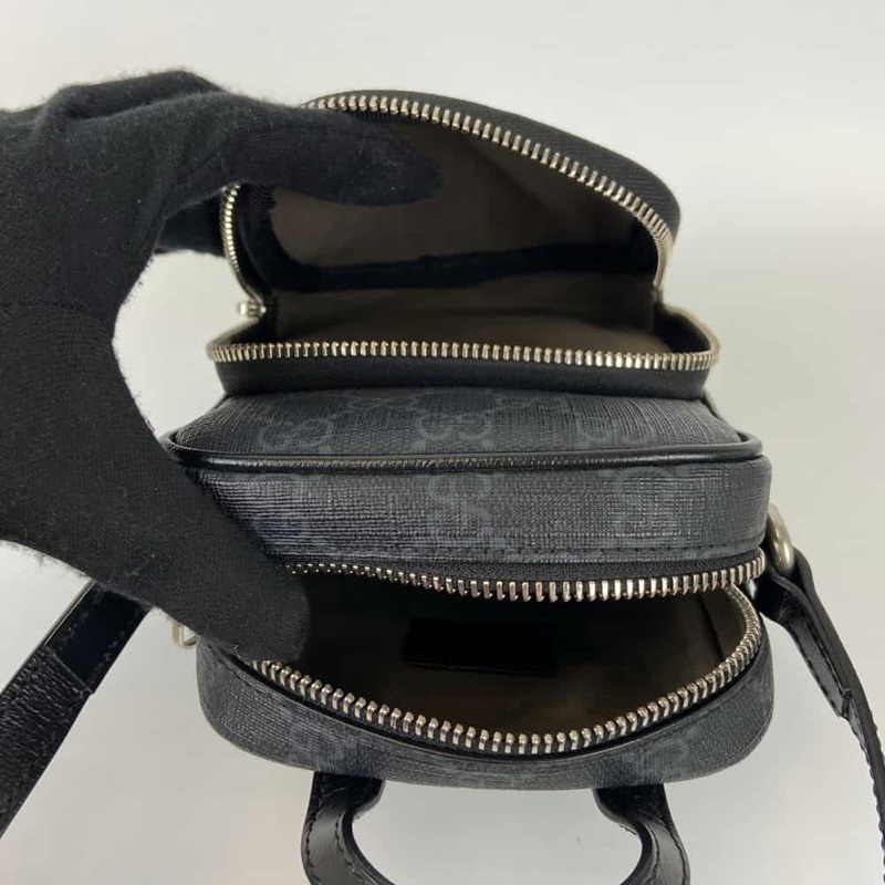 GUCCI 672952 Interlocking G 皮標LOGO老花款兩用斜背包.黑-3