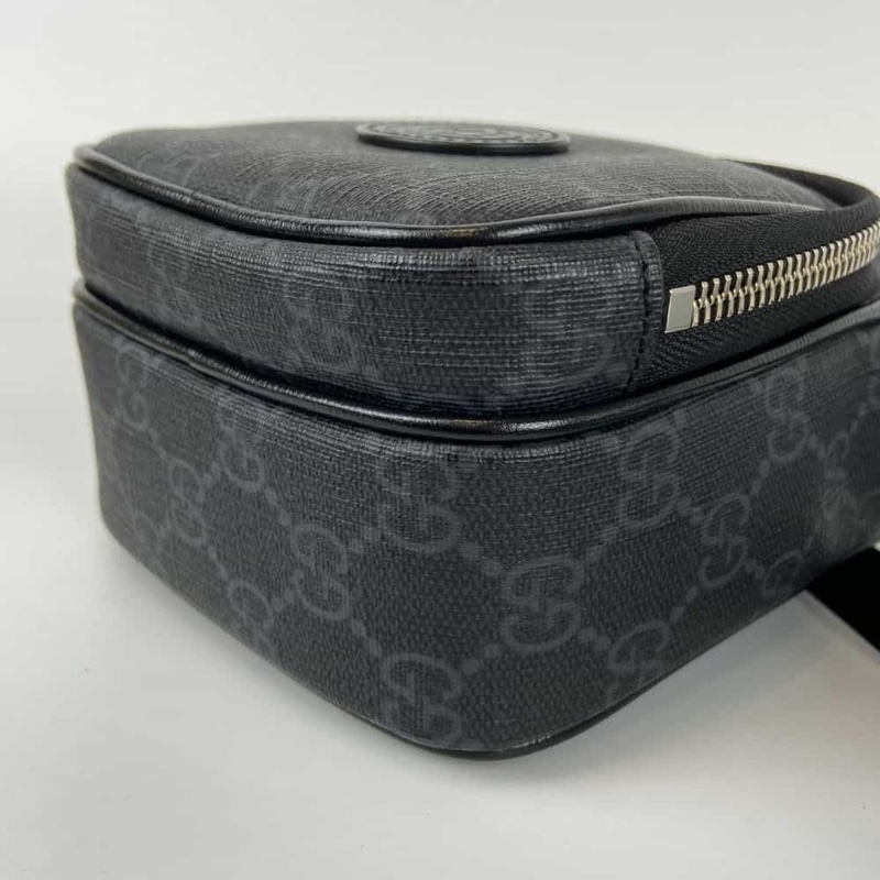GUCCI 672952 Interlocking G 皮標LOGO老花款兩用斜背包.黑-4
