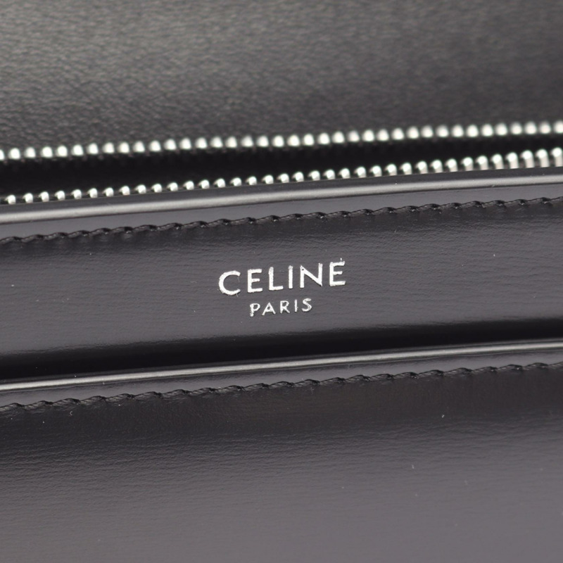 CELINE Claude Triomphe 鏈條單肩背包,黑色皮革,二手女款-3