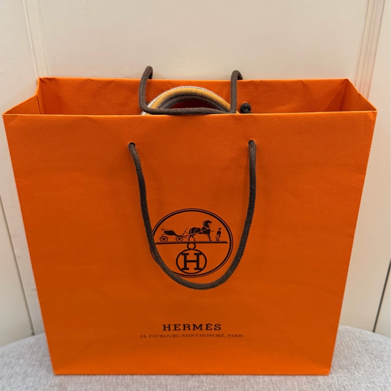 真品 愛馬仕 Hermès 托特包 Foul Tou PM 灰色帶橘白條紋 日本東京銀座限定-6