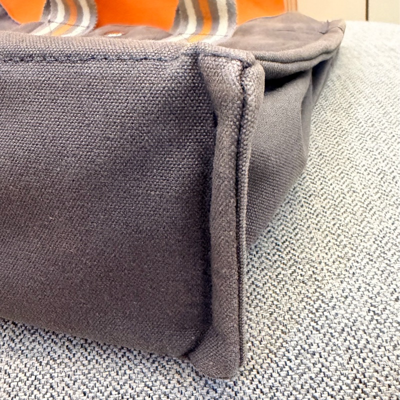 真品 愛馬仕 Hermès 托特包 Foul Tou PM 灰色帶橘白條紋 日本東京銀座限定-13