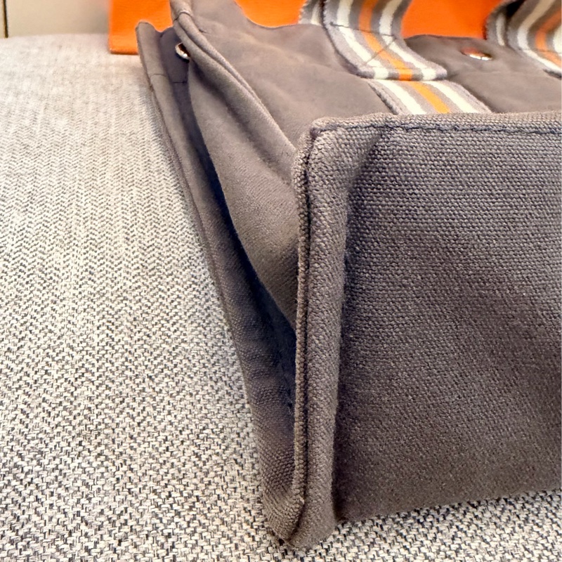 真品 愛馬仕 Hermès 托特包 Foul Tou PM 灰色帶橘白條紋 日本東京銀座限定-14