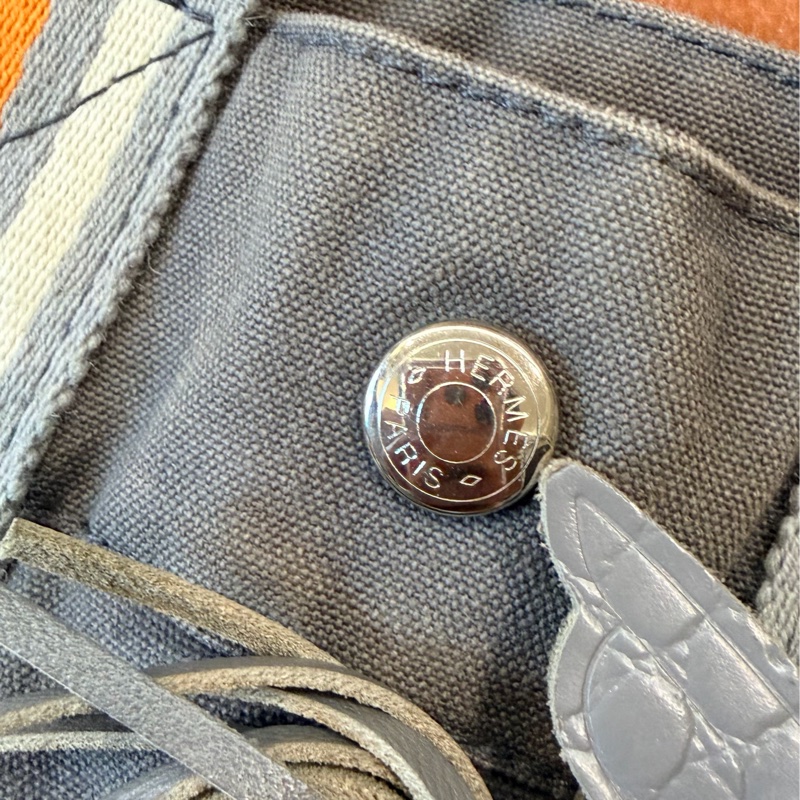 真品 愛馬仕 Hermès 托特包 Foul Tou PM 灰色帶橘白條紋 日本東京銀座限定-8