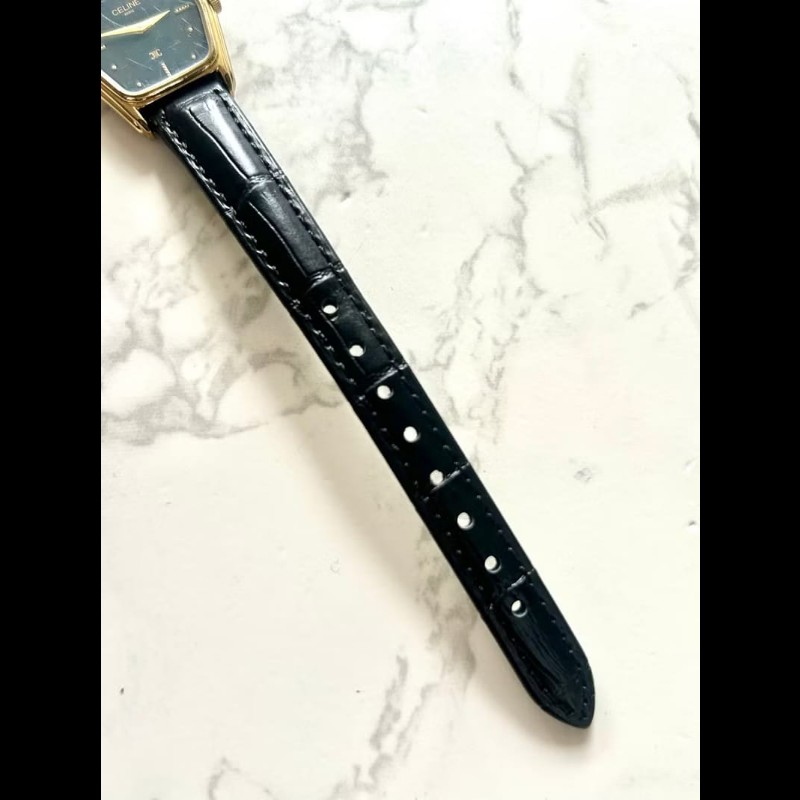 【LA LUNE】絕版古董錶 Celine黑金六角形手錶 皮革帶 二手男女裝腕錶 中古錶-2