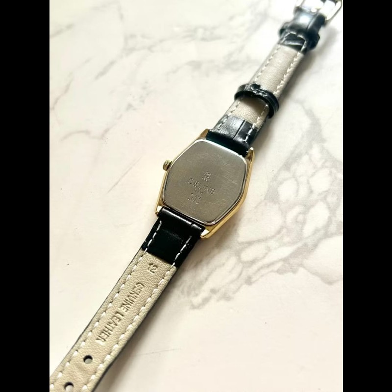 【LA LUNE】絕版古董錶 Celine黑金六角形手錶 皮革帶 二手男女裝腕錶 中古錶-3