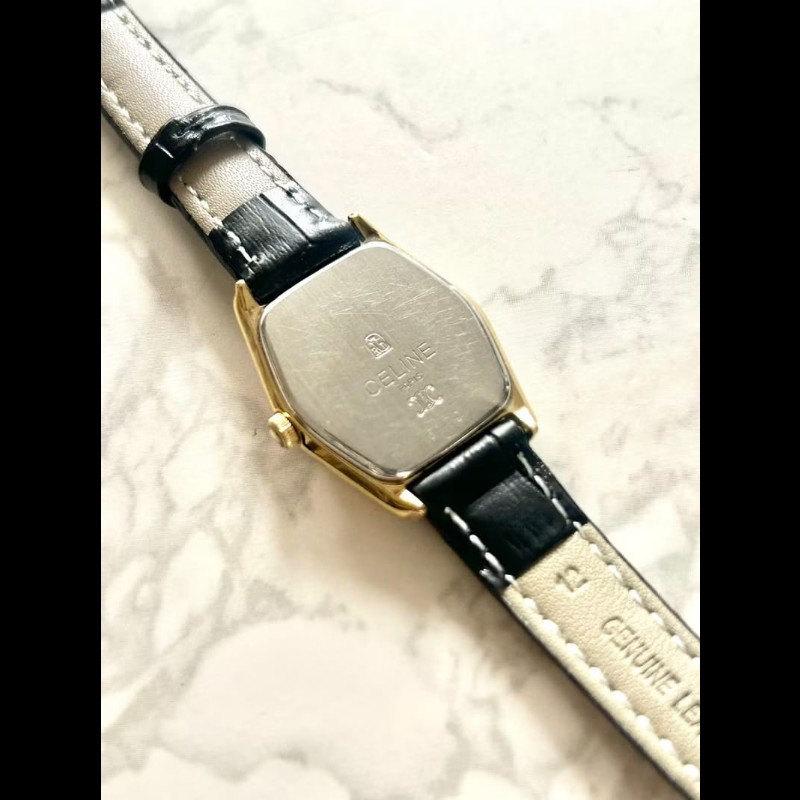 【LA LUNE】絕版古董錶 Celine黑金六角形手錶 皮革帶 二手男女裝腕錶 中古錶-7