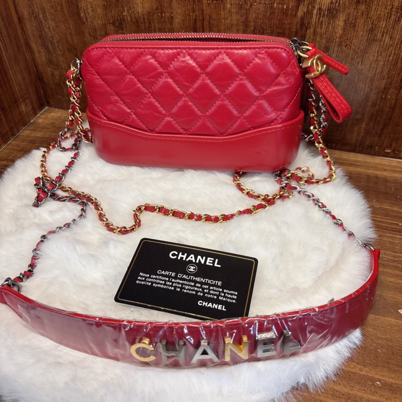 Chanel Gabrielle 紅色菱格紋鏈條包-7