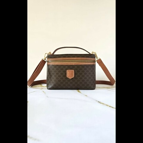 絕版古董包 Celine咖啡色老花Vanity盒子包 斜背包 側背包 單肩包