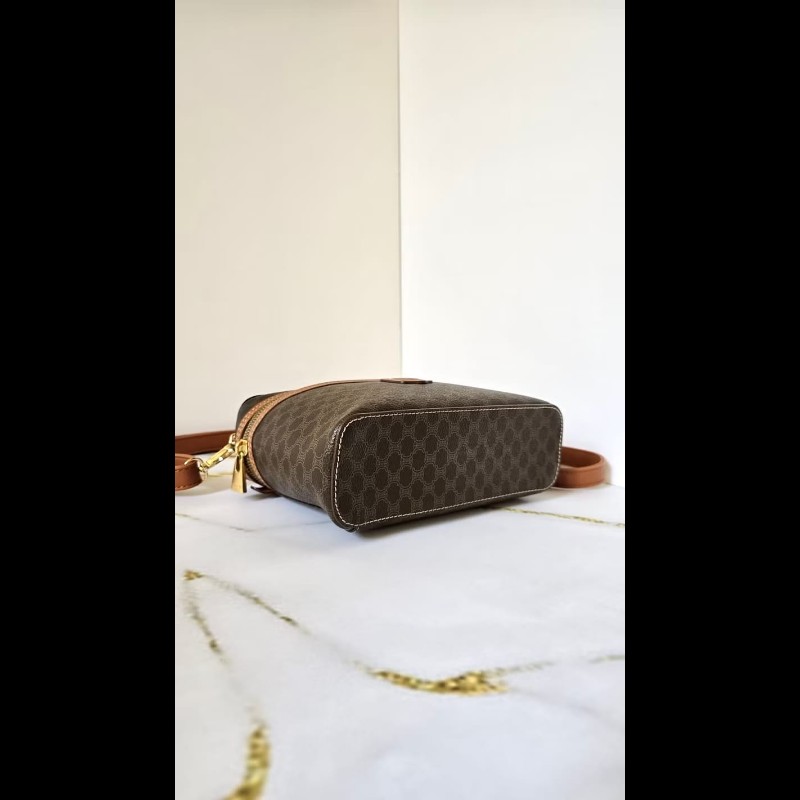 絕版古董包 Celine咖啡色老花Vanity盒子包 斜背包 側背包 單肩包-3