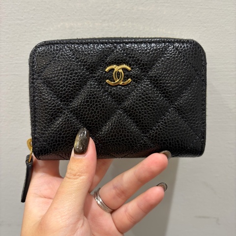 🌟稀有🌟Chanel 黑荔枝皮金釦ㄇ拉零錢包AP0216