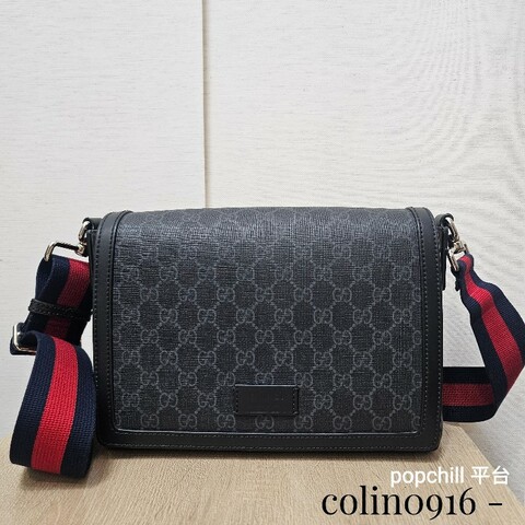 [農曆新年福利🧧] Gucci黑灰老花銀釦藍紅藍背帶斜背郵差包