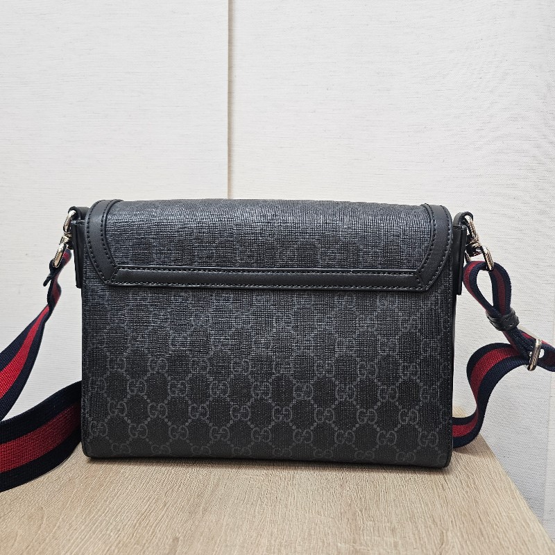[農曆新年福利🧧] Gucci黑灰老花銀釦藍紅藍背帶斜背郵差包-4