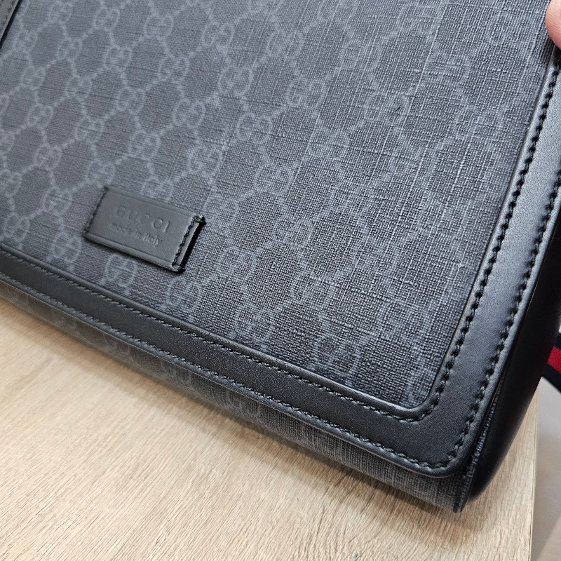 [農曆新年福利🧧] Gucci黑灰老花銀釦藍紅藍背帶斜背郵差包-11