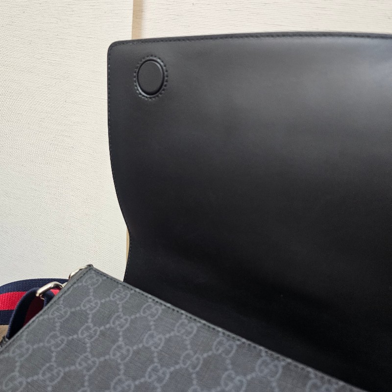 [農曆新年福利🧧] Gucci黑灰老花銀釦藍紅藍背帶斜背郵差包-16