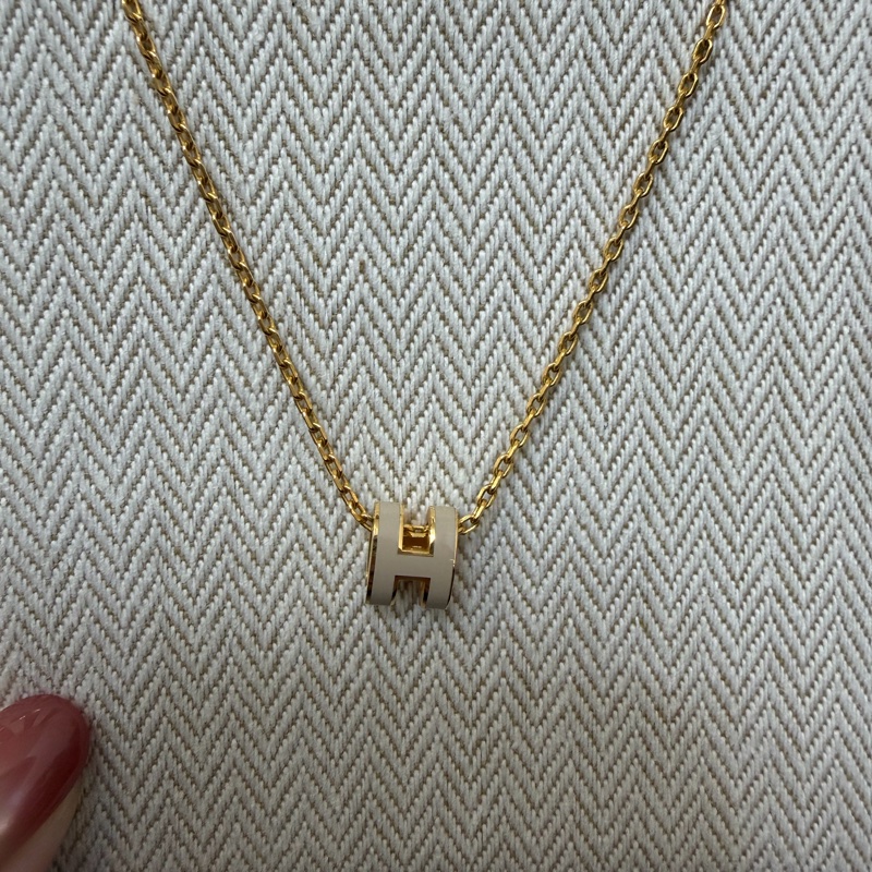 Hermes 奶茶色琺瑯金釦Mini POP H項鍊-1