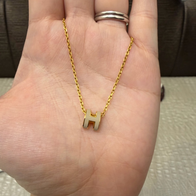 Hermes 奶茶色琺瑯金釦Mini POP H項鍊-2