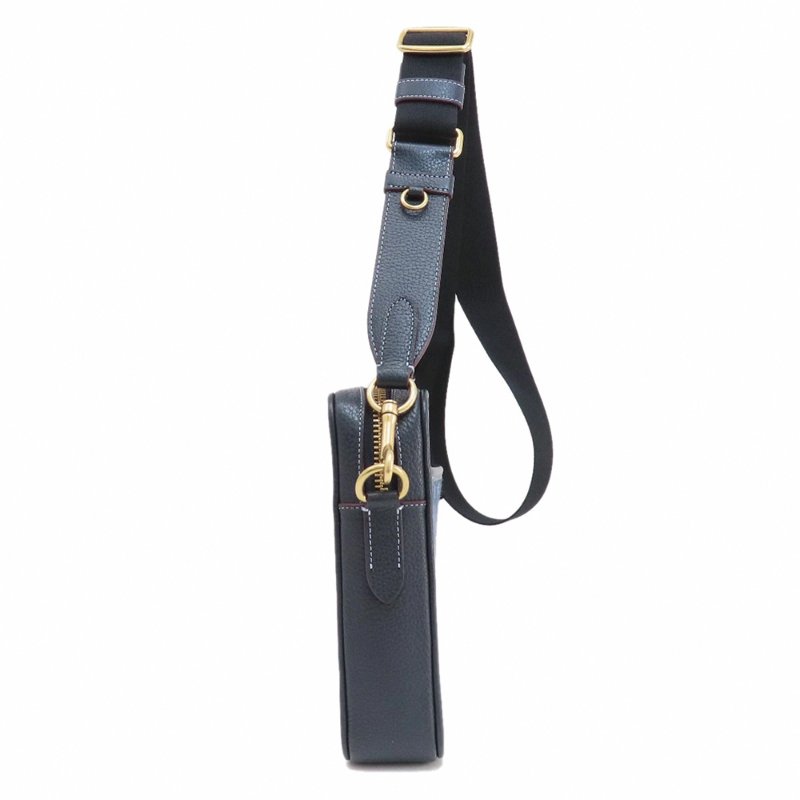 【COACH】滿版LOGO織布拼接皮革方形斜背包-深藍-2